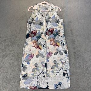 Spense Havana Nights Floral Button Down Long Sleeveless Tunic Blouse